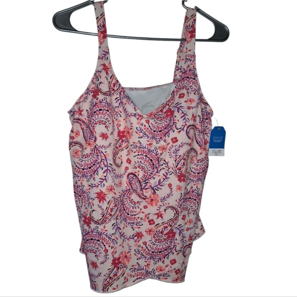 Lands' End Womens Chlorine Resistant Underwire Wrap Tankini Swim Top M 10-12 DD